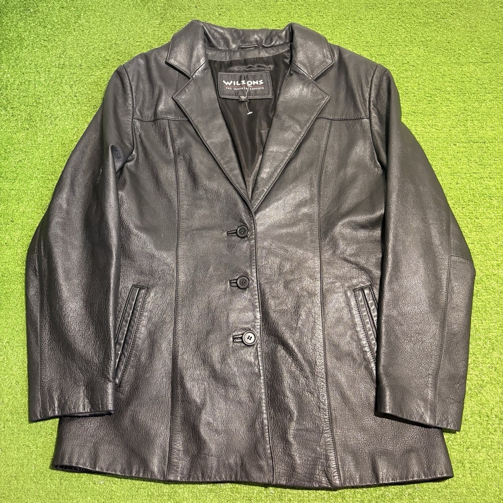 Vintage Wilsons Leather Women Black Jacket Sz L 100% Leather Luxury Grunge